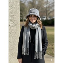 IRONMOON Yün Kadın Atkı Şal Omuz Şalı 50X170VE Peluş Kova Bucket Şapka Seti