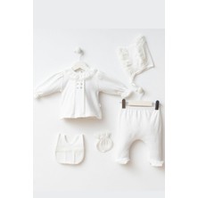 Cantoy Kız Bebek Güpür ve Düğme Detaylı 5'li Hastane Çıkış Zıbın Set