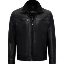 Derimod Elton Erkek Siyah Devrik Yaka Deri Ceket 25WGE65951M