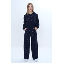 Toontoy Kız Çocuk 2'li Takım Taş Işlemeli Kapüşonlu Sweatshirt & Beli Lastikli Bol Paça Cepli Eşofman Altı