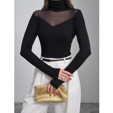 Paw Garage Kadın Buzzy Kumaş Balıkçı Yaka Tül Detaylı Bluz