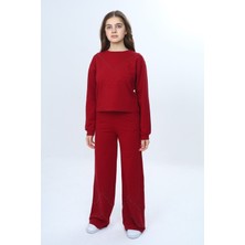 Toontoy Kız Çocuk 2'li Takım Taş Işlemeli Bisiklet Yaka Sweatshirt & Beli Lastikli Bol Paça Cepli Eşofman Altı