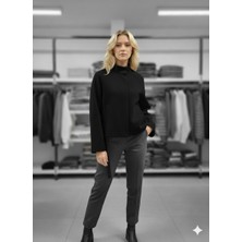 Ribana Classic Kadın Kuşak Detaylı Dik Yaka Düğmeli Pelerin Kaşe Panço