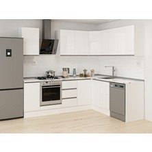 Alvinka 250-200X222 cm Hg_j Köşe Mutfak Dolabı Beyaz Beyaz