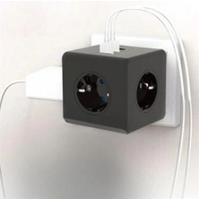 MiraLive Isıya Dayanıklı Termal Akım Korumalı ve Çocuk Korumalı 3 Priz Girişli 3 USB Girişli Küp Priz (4887)
