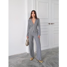 Paw Garage Kadın Selanik Kumaş Ön Düğmeli Ceket & Çimalı Pantolon Takım