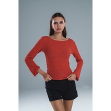 Paw Garage Kadın Örme Dantel Kumaş Bisiklet Yaka Ispanyol Kol Bluz