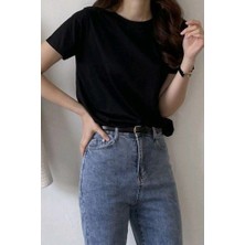 Moda Days Kadın Basic Oversize Tişört Bisiklet Yaka Tok Kumaş Günlük Kullanım