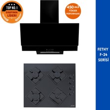  Afm Tech  Fethy- F-24 2'li  Siyah Cam Ocak + Davlumbazlı  Ankastre Set (FM3250 + FM-BD2200)
