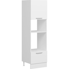 Alvinka Minar Mutfak Modül Mdf Duz 60-H210CM Boy Ank Dolabı Beyaz Beyaz