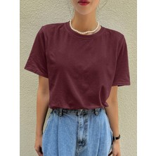 Moda Days Kadın Basic Oversize Tişört Bisiklet Yaka Tok Kumaş Günlük Kullanım