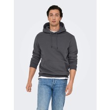 Only & Sons Erkek Regular Fit Koyu Gri Kapüşonlu Sweatshirt - 22018685