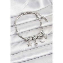 Callerrons Accessories Pirinç Gümüş Renk Yılan Charmlı Kadın Bileklik - EBJ260109W39039