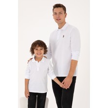 U.S. Polo Assn. Erkek Regular Fit Polo Yaka Beyaz Basic Sweatshirt 50313772-VR013
