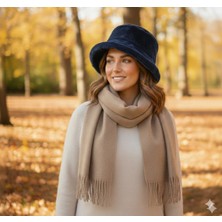 IRONMOON Yün Kadın Atkı Şal Omuz Şalı 50X170VE Peluş Kova Bucket Şapka Seti