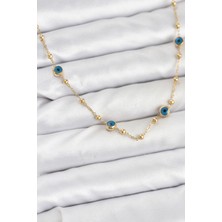 Callerrons Accessories Çelik Gold Renk Nazarlı ve Topçuklu Model Kadın Kolye - EBJ260109W38951