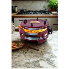 Piev Akel Termostatlı 25 Lt 1100 Wat Standart Döner Tepsili Yuvarlak Davul Fırın Kırmızı