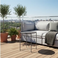 Royal Gross Modern Metal Yuvarlak Yan Sehpa - Gri Dekoratif Antrasit Paslanmaz Fırın Boyalı Servis Sehpası