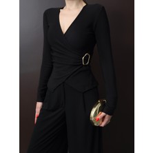 Paw Garage Kadın Marcy Ottoman Kumaş Bel Tokalı Kruvaze Bluz