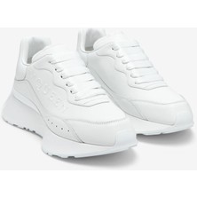 Mcqueen Erkek Kabartmalı Logolu Deri Sneakers - Beyaz