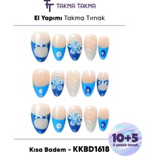 Takma Takma Kısa Badem Renkli 15'li KKBD1618 Tekrar Kullanılabilir El Yapımı Protez Takma Tırnak - Renkli-L