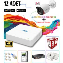 Adecam 12'li Full Hd Ip Güvenlik Kamera Sistemi - Gece Renkli & Sesli Set + 30 Gün Kayıt, cepten izleme