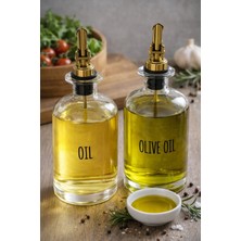 2'li Gold Başlıklı Şeffaf Cam Yağdanlık Seti  500 ML+500 ml Oliva Glass