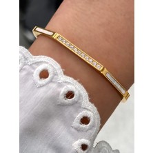 Ferro Sarı Çelik Kelepçe Kordon Kristal Taşlı Kadın Bileklik FRJW10023A-B 2 Yıl Garantili Hediye Paketli