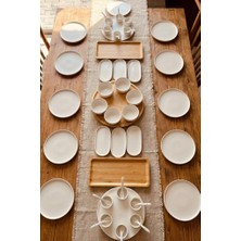 Atbyhome Duru Lenoa 12 Kişilik 53 Parça Doğal Bambu Porselen Kahvaltı Takımı Kahvaltı Seti Sunum Seti