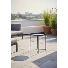 Modern Metal Yuvarlak Yan Sehpa - Siyah Dekoratif Antrasit Paslanmaz Fırın Boyalı Servis Sehpası