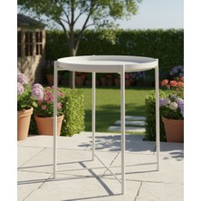 Royal Gross Modern Metal Yuvarlak Yan Sehpa -Beyaz Dekoratif Antrasit Paslanmaz Fırın Boyalı Servis Sehpası