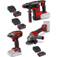 Einhell  Tp-Hd 18/26 Li Bl Akülü Pnömatik Matkap Tp-Ci 18/220 Li Bl Vidalama Tp-Ag 18/125 Ce Q Avuç Taşlama 2X4.0AH+2.5AH Akülü Kömürsüz Set