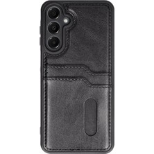 Karokstore Galaxy A16 ile Uyumlu Deri Kartlıklı Kılıf - Kamera Koruyucu Şık Cüzdan Tasarım Telefon Kılıfı – Sara Deri Kapak (Siyah, Galaxy A16)