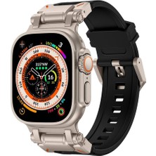 Karokstore Ile Uyumlu Ultra 49MM KRD-101 Titanyum Metal Başlıklı Silikon Kordon Siyah-Titanyum