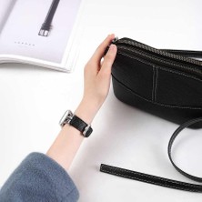 Karokstore Ile Uyumlu 42MM Krd-53 Deri Kordon Siyah-Gümüş