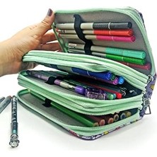 Karokstore Kalem Kutusu - Kawai Organizer Kalemkutu Vegan Deri Üç Bölmeli Kalemlik - Yeşil