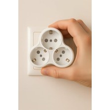 Karokstore Topraklı Priz Çoklayıcı Fiş, 3'lü, Beyaz, 16A 250V, Maksimum 3600W,