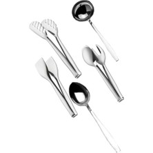 Karokstore Paslanmaz Çelik 5 Parça Kepçe Kaşık Pasta Makarna Servis Maşa Servis Takımı Seti