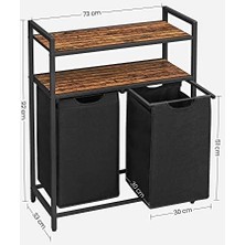 Karokstore Çamaşır Sepeti, Çamaşır Kutusu, 2 Bölme, 2 Raf, Metal Çerçeve, 2 x 46 Litre, 73 x 33 x 91 Cm, Vintage Kahverengi-Siyah BLH211B01