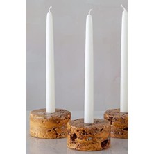 Karokstore Doğal Traverten Mermer Şamdan Mumluk 3lü Set