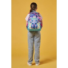 Karokstore Pembe Turkuaz Fil Desenli Kız Çocuk Ilkokul Çantası ve Günlük Sırt Çantası