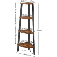 Karokstore Vasagle Köşe Rafı, Ayaklı Raf, Kitaplık, 4 Raflı Merdiven Rafı, Kolay Montaj, Sağlam Çelik Çerçeve, Oturma Odası, Yatak Odası, Balkon, Endüstriyel Tasarım, Eski Kahverengi-Siyah LLS34X