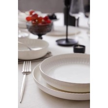 Karokstore Porselen Crest 18 Parça 6 Kişilik Yemek Takımı Platin Fileli