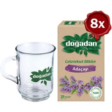 Karokstore Doğadan Adaçayı Bitki Çayı 20' Li x 8 ve Doğadan Cam Bardak Hediyeli
