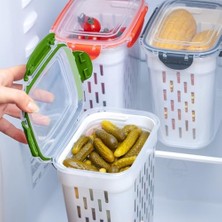 Karokstore 1047 2'li Fıstık Yeşili Kilitli Kapaklı Süzgeçli Turşuluk Zeytinlik Çok Amaçlı Dikdörtgen Saklama Kabı 2 L