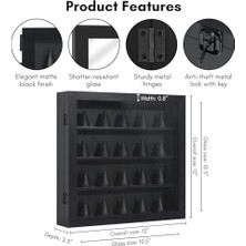Karokstore Americanflat Kilit ve Anahtarlı 12X12 Şampiyona Yüzüğü Vitrin - 20 Yüzük Tutun - Kırılmaya Dayanıklı Camlı Takı Teşhir Için Siyah Yüzük Kılıfı - Yüzükler Için Bağımsız Veya Duvara Monte Ekranlar