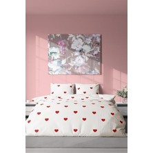 Karokstore Tekstil Pamuklu Çift Kişilik Nevresim Seti | Nevresim ve Yastık Kılıfı | Çarşafsız Kalp Desenli Renkli