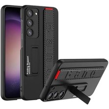Karokstore Galaxy S24 ile Uyumlu Mat Görünümlü Kılıf Stand Olabilen Kolay Bantlı El Tutacaklı Lissome Arestrendy Band Kapak Siyah-Kırmızı