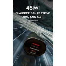 Karokstore 45W Ultra Hızlı Araç Şarj Cihazı | Pd + USB Çift Girişli | Tüm Cihazlar ile Uyumlu (Siyah)