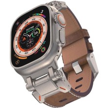 Karokstore Ile Uyumlu 42MM KRD-114 Metal Başlıklı Deri Kordon Açık Kahve